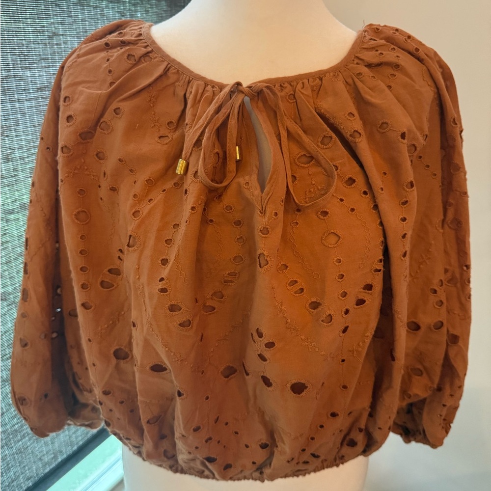 Bishop + Young. Rust Eyelet Blouse. Size Medium.